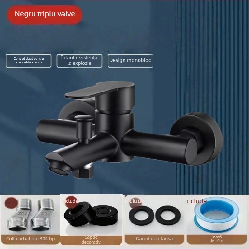 Set de duș încastrat din oțel inoxidabil 304, duză de pulverizare rotativă, economie de apă, control dual cald/rece, întrerupere apă cu un singur apăs, 0–90°C