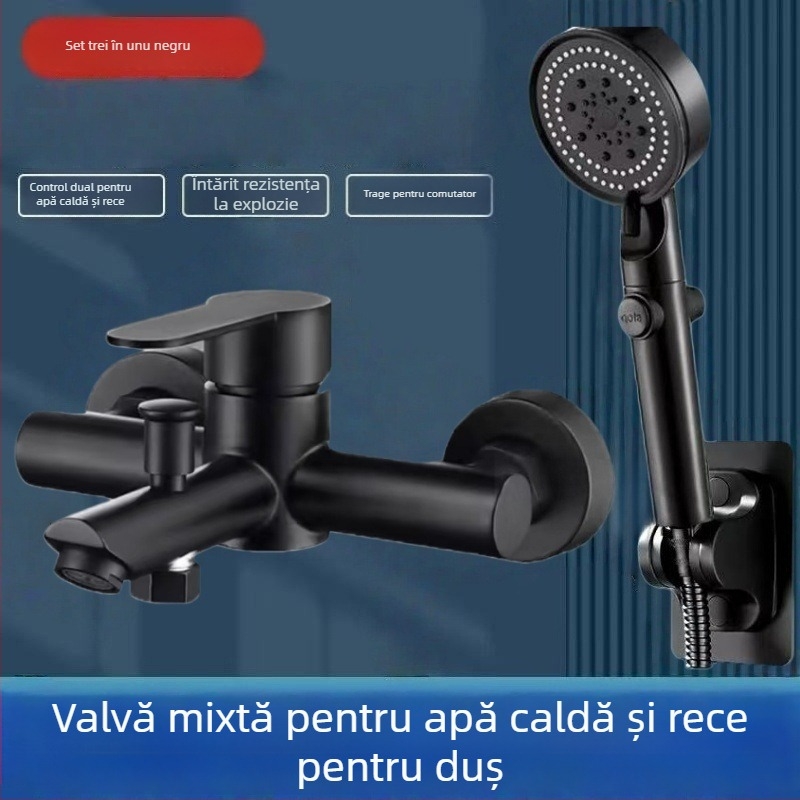 Set de duș încastrat din oțel inoxidabil 304, duză de pulverizare rotativă, economie de apă, control dual cald/rece, întrerupere apă cu un singur apăs, 0–90°C