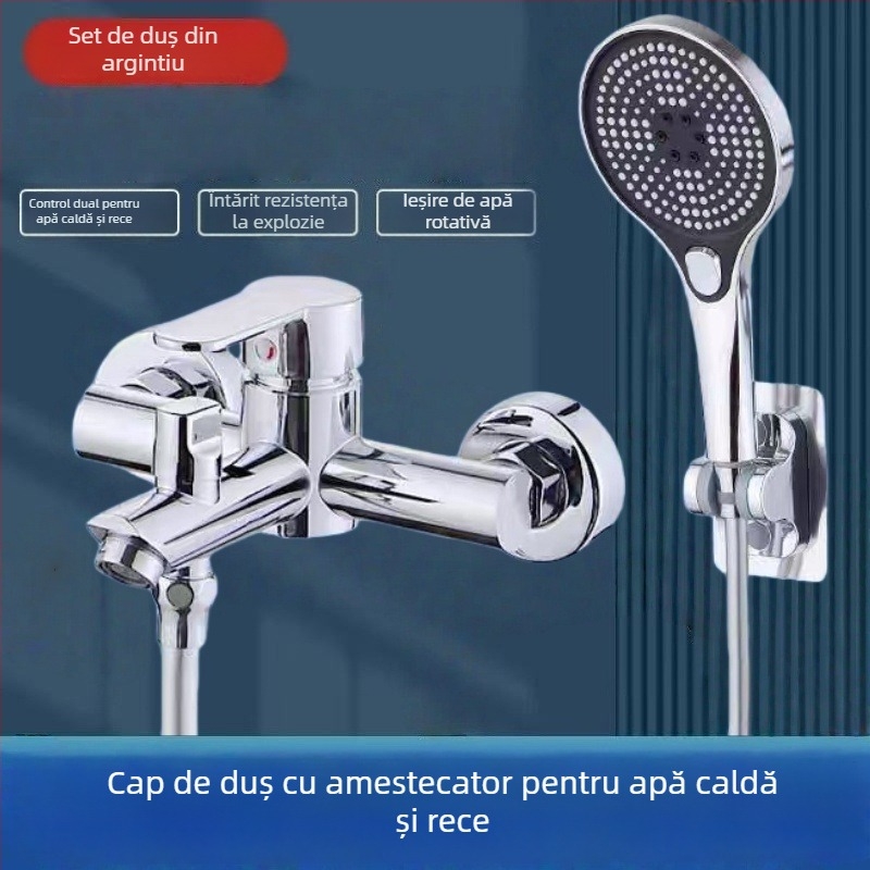 Set de duș încastrat din oțel inoxidabil 304, duză de pulverizare rotativă, economie de apă, control dual cald/rece, întrerupere apă cu un singur apăs, 0–90°C