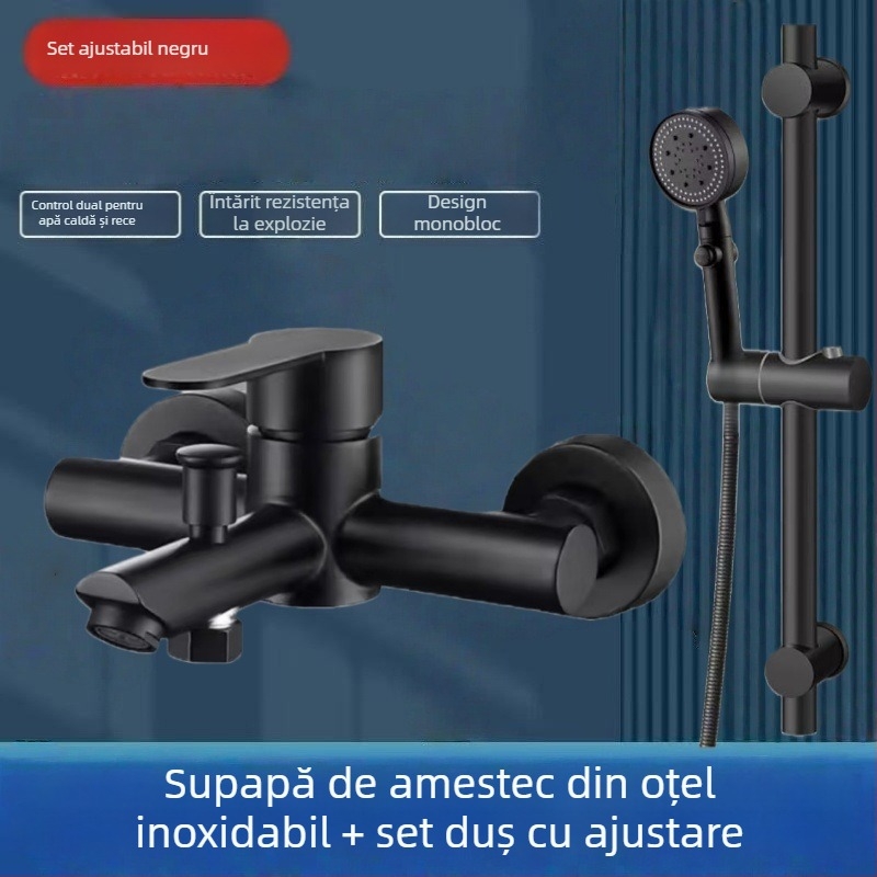 Set de duș încastrat din oțel inoxidabil 304, duză de pulverizare rotativă, economie de apă, control dual cald/rece, întrerupere apă cu un singur apăs, 0–90°C