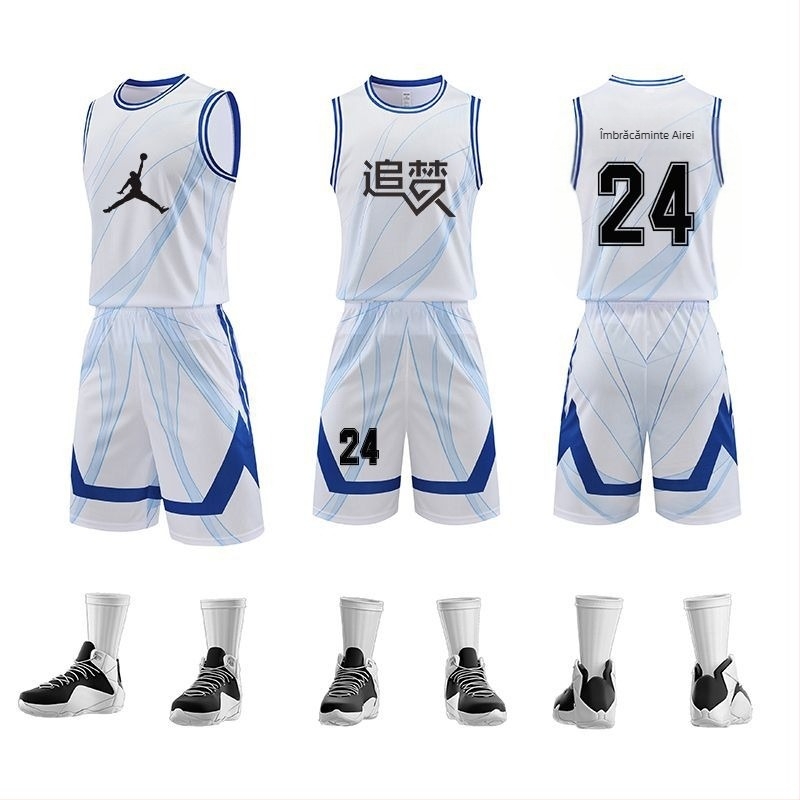 Uniformă de baschet pentru adulți, bărbați, material poliester cu căptușeală de poliester, potrivită pentru toate anotimpurile, tricou de antrenament cu număr imprimabil
