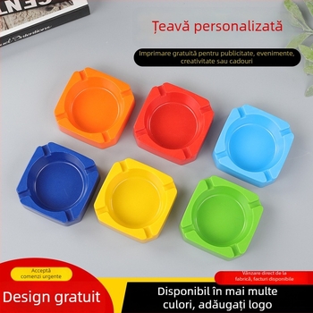 Cenușar pătrat din melamină — imprimare cu logo, personalizabil, pentru birou și bar