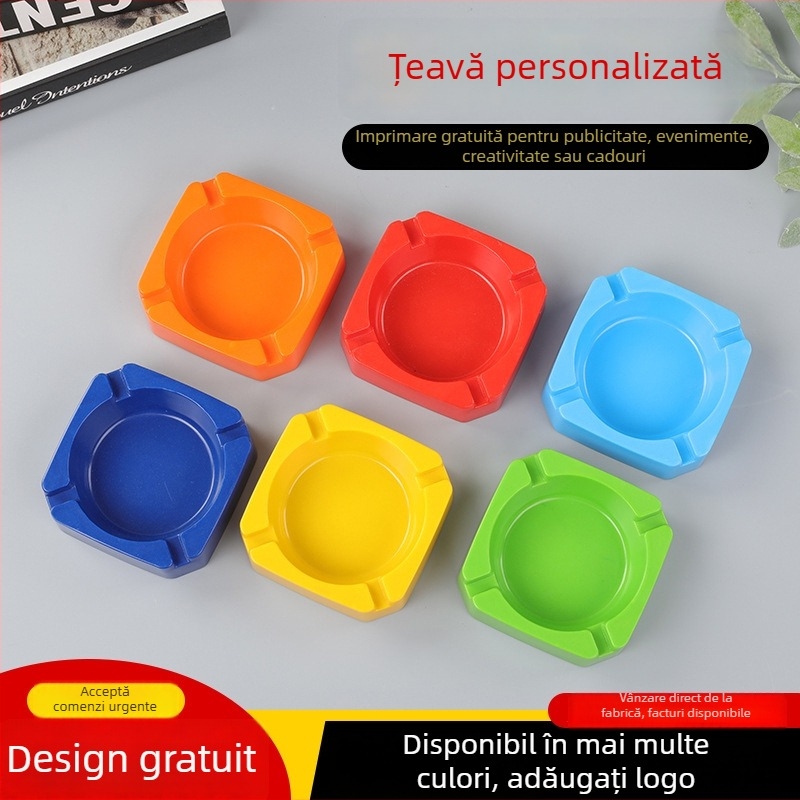 Cenușar pătrat din melamină — imprimare cu logo, personalizabil, pentru birou și bar