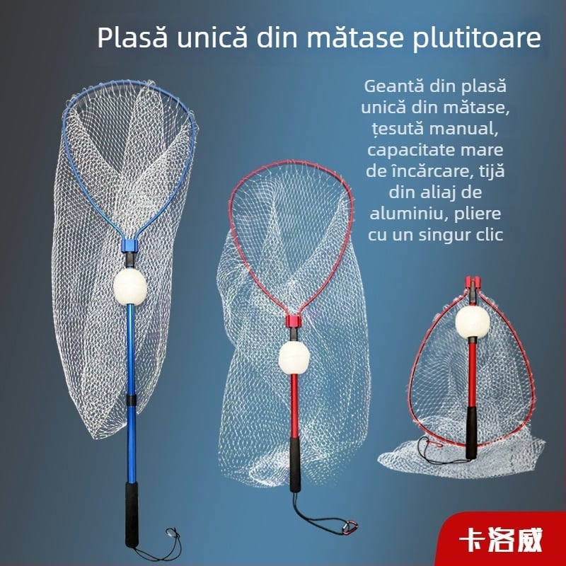 Plasă de pescuit din aliaj de aluminiu, extensibilă, plierabilă, cu plută