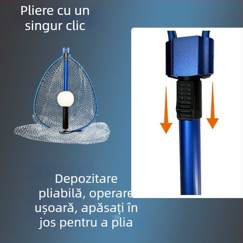 Plasă de pescuit din aliaj de aluminiu, extensibilă, plierabilă, cu plută