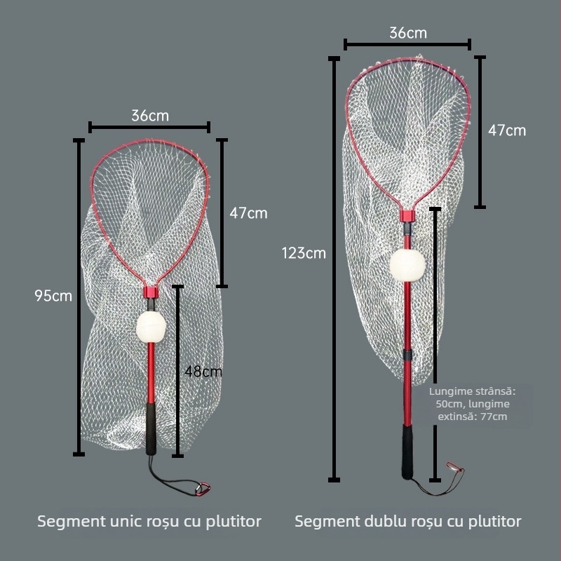 Plasă de pescuit din aliaj de aluminiu, extensibilă, plierabilă, cu plută
