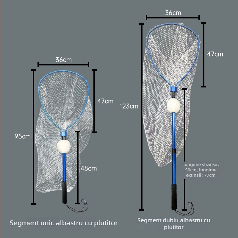 Plasă de pescuit din aliaj de aluminiu, extensibilă, plierabilă, cu plută