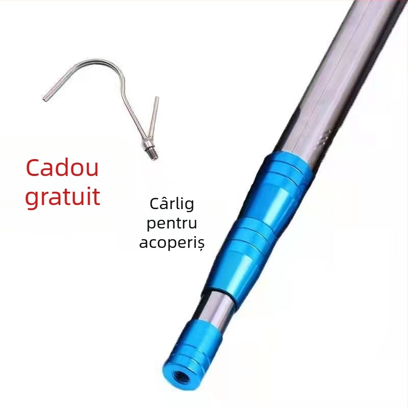 Țeavă telescopică din oțel inoxidabil, gravură în relief, cu cârlig simplu fără vârf și cârlig în formă de furcă pentru plasă, gravură albă