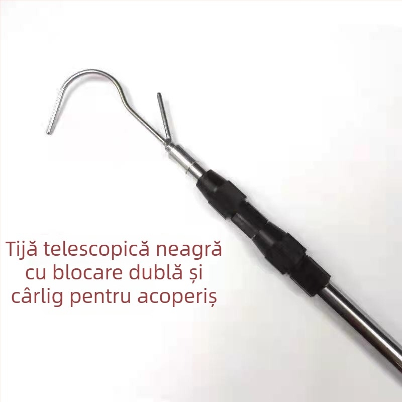 Țeavă telescopică din oțel inoxidabil, gravură în relief, cu cârlig simplu fără vârf și cârlig în formă de furcă pentru plasă, gravură albă