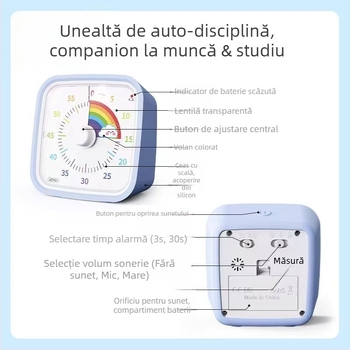 Cronometru de bucătărie cu protecție anti-cădere, funcționare silențioasă și afișaj LCD vizual — cronometru pentru teme pentru elevi, alimentat cu baterii, mișcare cuarț