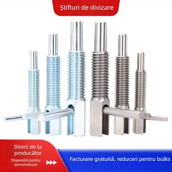 Pin de indexare, tip L, extins, cu filet gros, plunjer cu buton și arc