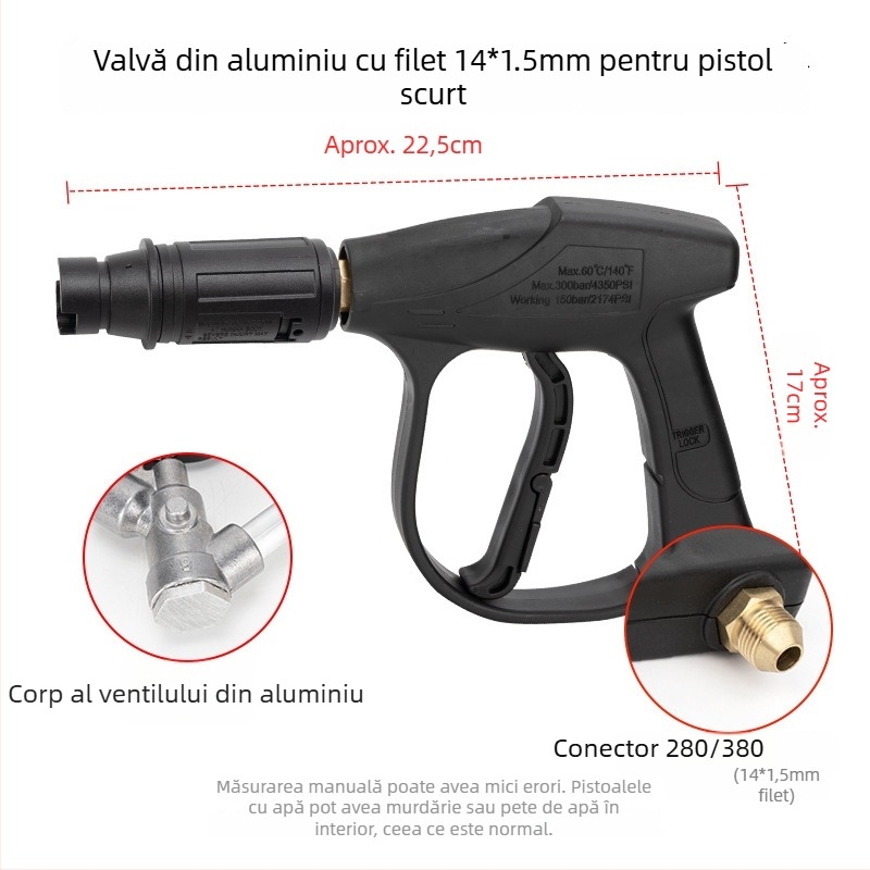 Cap de pistol pentru spălat mașini cu presiune înaltă, tip 380/58, mâner din plastic, greutate 250 g