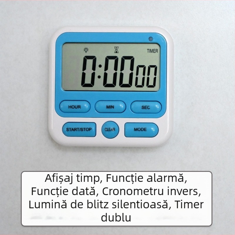 Cronometru pentru bucătărie cu alarmă, afișaj LCD digital, mecanism electronic, carcasă pătrată din ABS, alimentare cu baterii