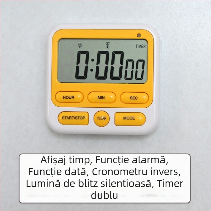 Cronometru pentru bucătărie cu alarmă, afișaj LCD digital, mecanism electronic, carcasă pătrată din ABS, alimentare cu baterii