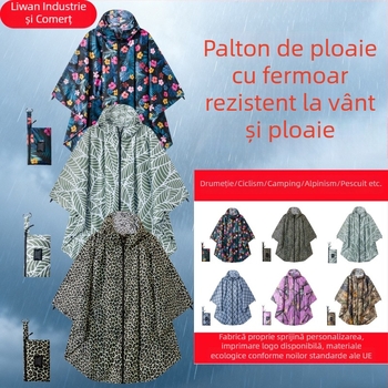 Pelerină de ploaie cu fermoar, țesătură din taftă poliester, strat impermeabil Pu adeziv, poncho de drumeție pentru adulți, potrivit pentru drumeții, călătorii, ciclism