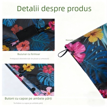 Pelerină de ploaie cu fermoar, țesătură din taftă poliester, strat impermeabil Pu adeziv, poncho de drumeție pentru adulți, potrivit pentru drumeții, călătorii, ciclism
