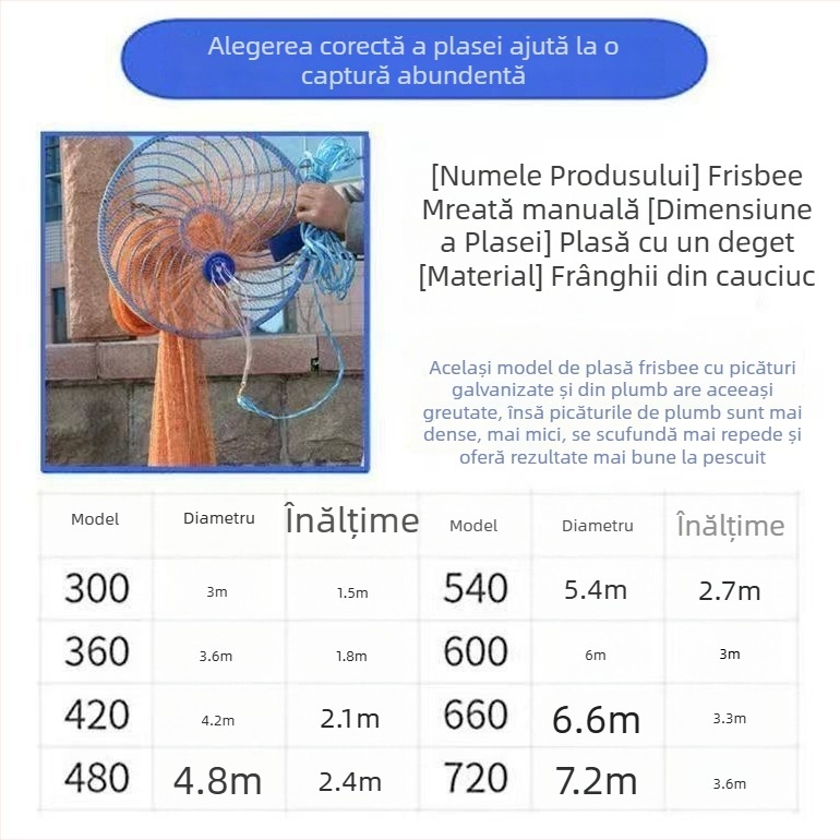 Plasă de pescuit aruncată manual, stil disc, ușor de aruncat