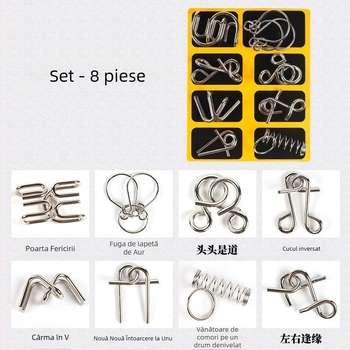 Puzzle cu nouă lanțuri pentru deblocare, aliaj, DIY, 8 buc., pentru copii 7–14 ani