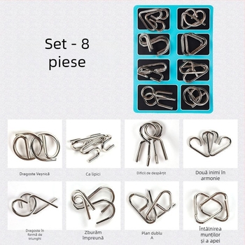 Puzzle cu nouă lanțuri pentru deblocare, aliaj, DIY, 8 buc., pentru copii 7–14 ani