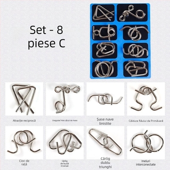 Puzzle cu nouă lanțuri pentru deblocare, aliaj, DIY, 8 buc., pentru copii 7–14 ani