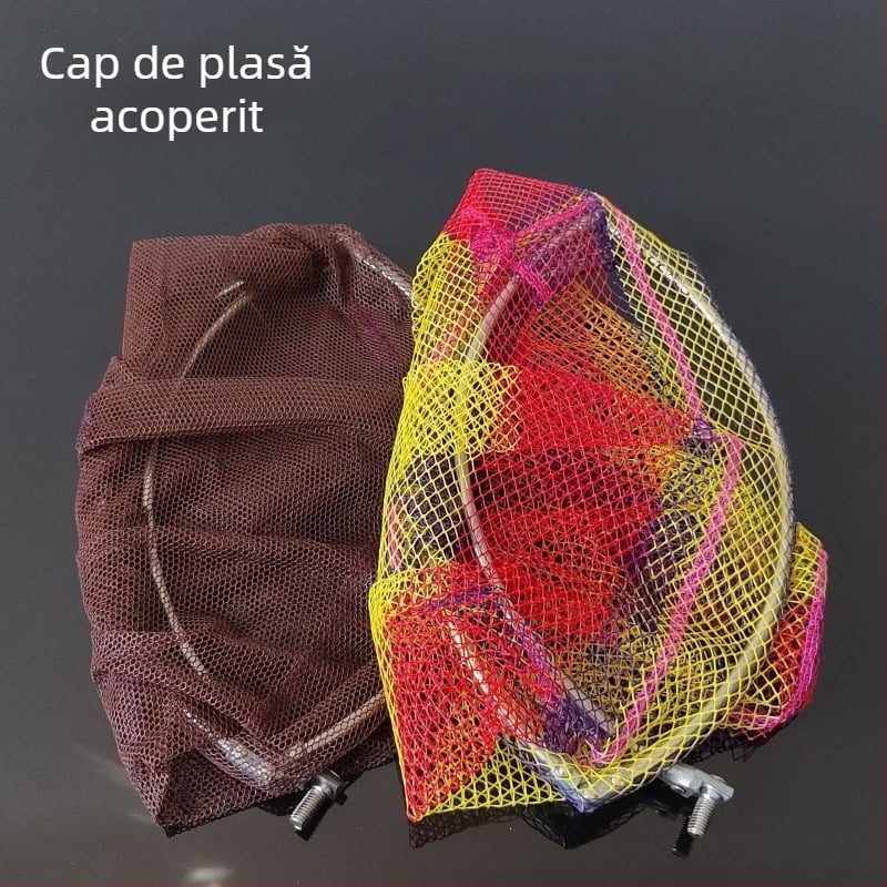 Capul de plasă pliabil pentru pescuit, cu acoperire din cauciuc, diametrul 35–50 cm.