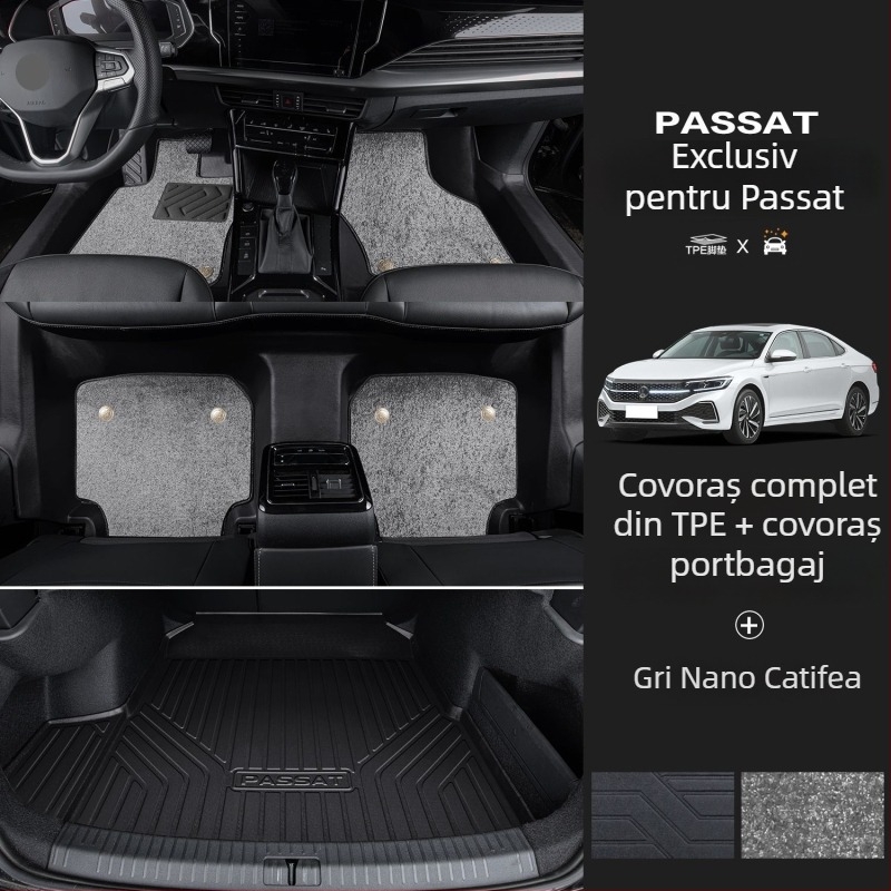 Set covorașe podea Passat 2025 cu praguri, pentru configurație cu cinci locuri, imprimare logo, cod produs 6823H886815Z14