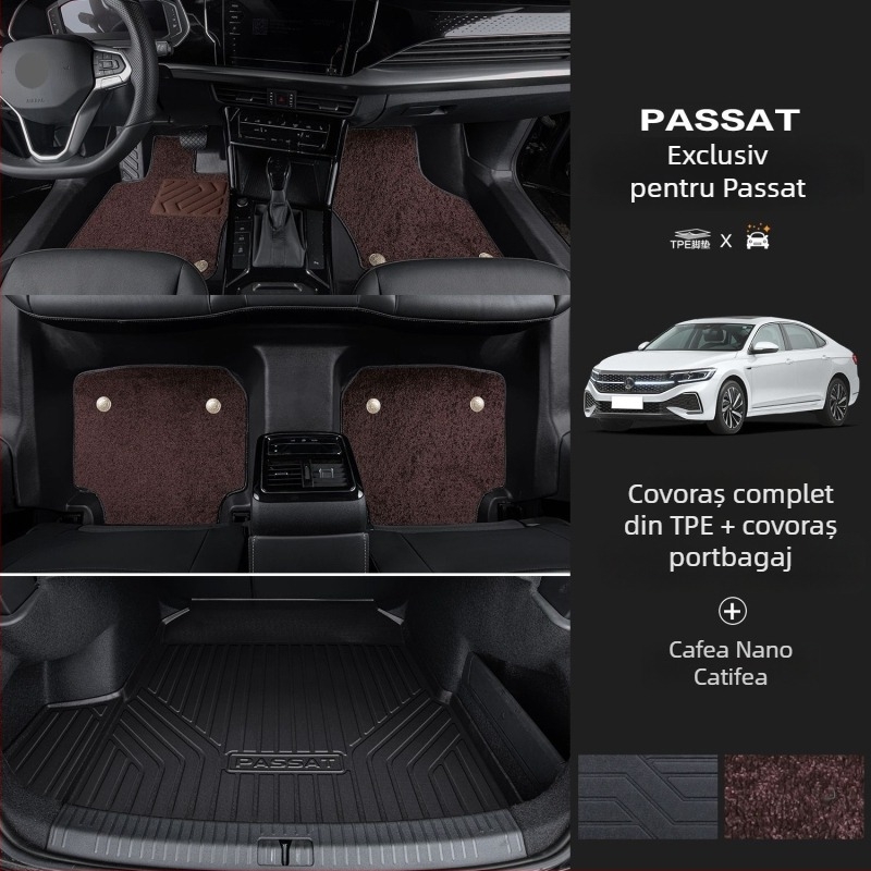 Set covorașe podea Passat 2025 cu praguri, pentru configurație cu cinci locuri, imprimare logo, cod produs 6823H886815Z14