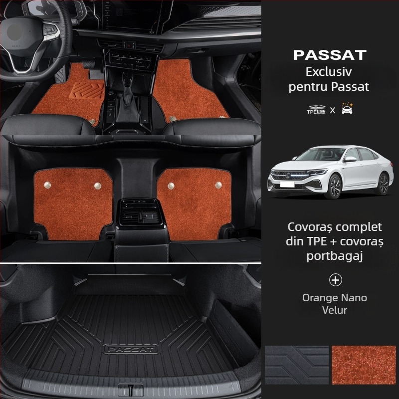 Set covorașe podea Passat 2025 cu praguri, pentru configurație cu cinci locuri, imprimare logo, cod produs 6823H886815Z14