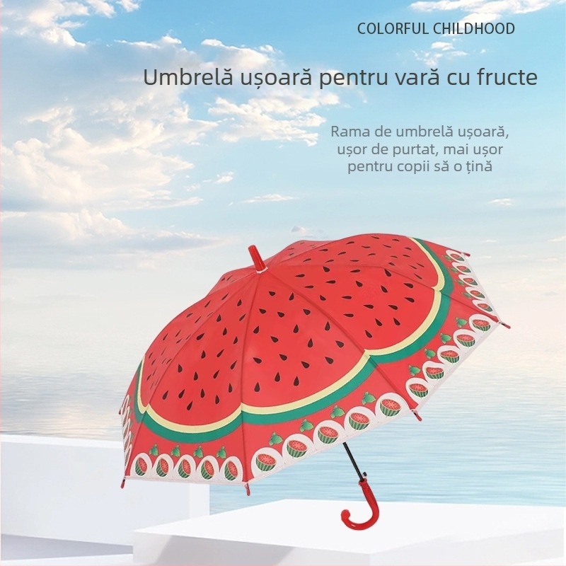 Umbrelă pentru copii cu desene animate — Deschidere automată, 6 nervuri din oțel, Poliester 170T, Mâner EVA, Țeavă dreaptă, Utilizare dublă: soare și ploaie