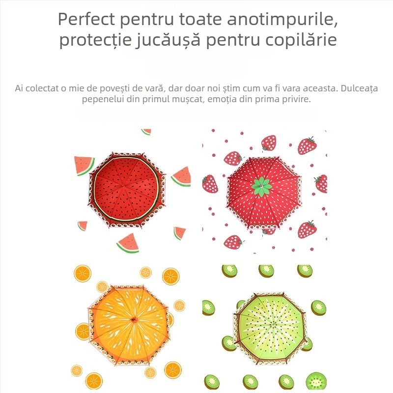 Umbrelă pentru copii cu desene animate — Deschidere automată, 6 nervuri din oțel, Poliester 170T, Mâner EVA, Țeavă dreaptă, Utilizare dublă: soare și ploaie