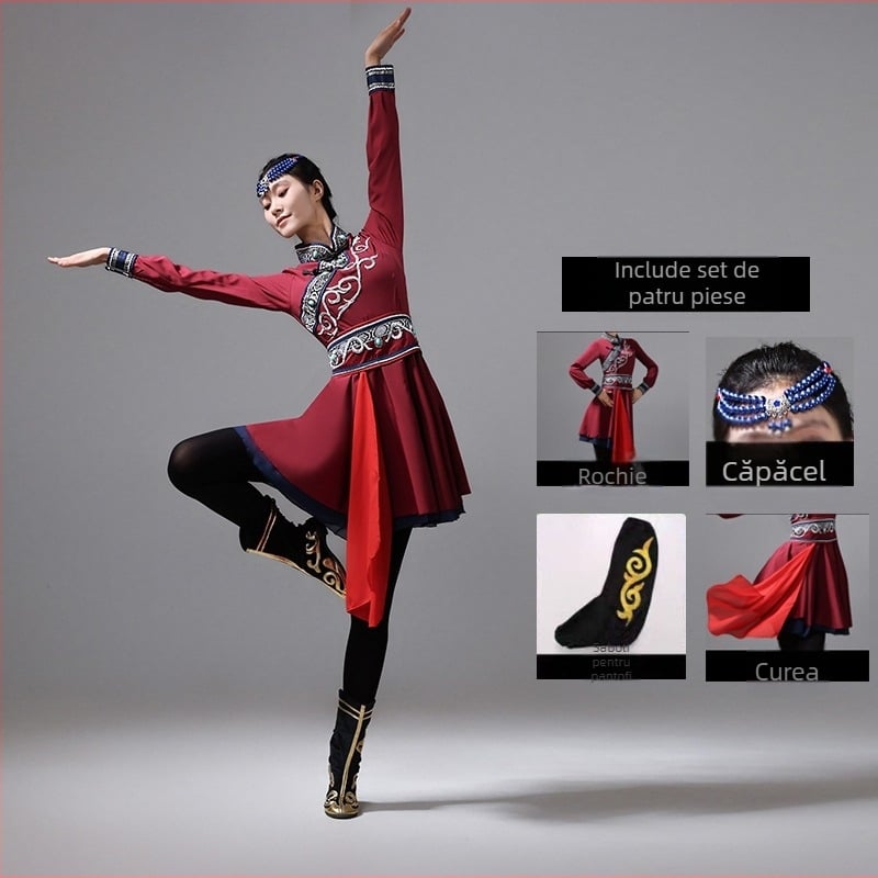 Costum de dans popular mongol pentru femei - poliester, conținut 70–80%, țesătură Four-Sided Bomb, primăvara 2025