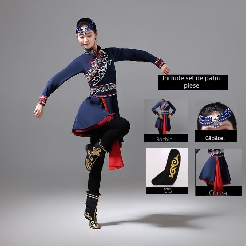 Costum de dans popular mongol pentru femei - poliester, conținut 70–80%, țesătură Four-Sided Bomb, primăvara 2025