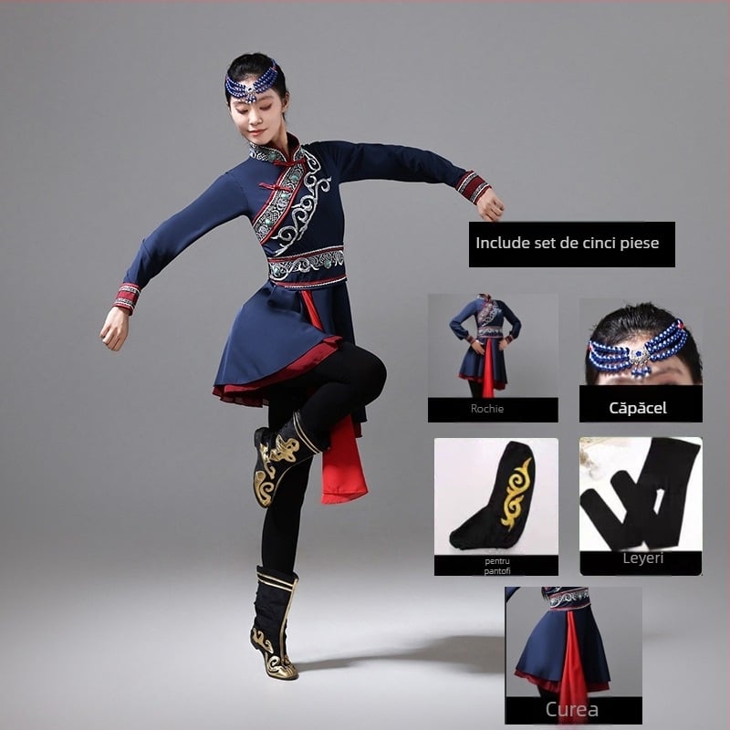 Costum de dans popular mongol pentru femei - poliester, conținut 70–80%, țesătură Four-Sided Bomb, primăvara 2025