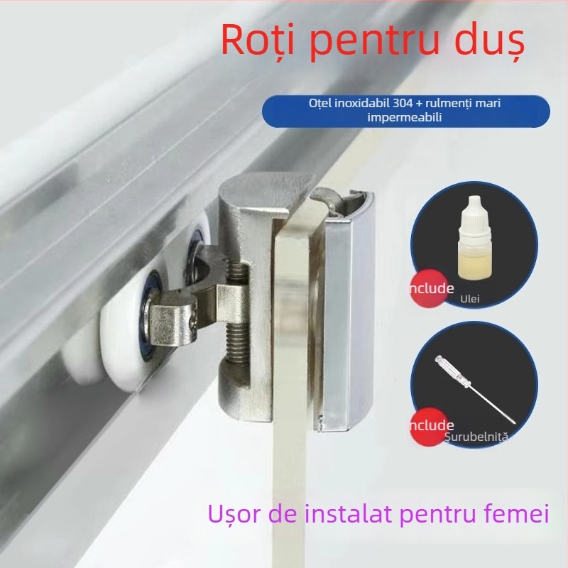 Set hardware pentru ușă de duș glisantă — șină arcuită, oțel inoxidabil 304, turnare de precizie, stil modern