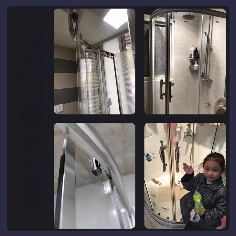 Set hardware pentru ușă de duș glisantă — șină arcuită, oțel inoxidabil 304, turnare de precizie, stil modern