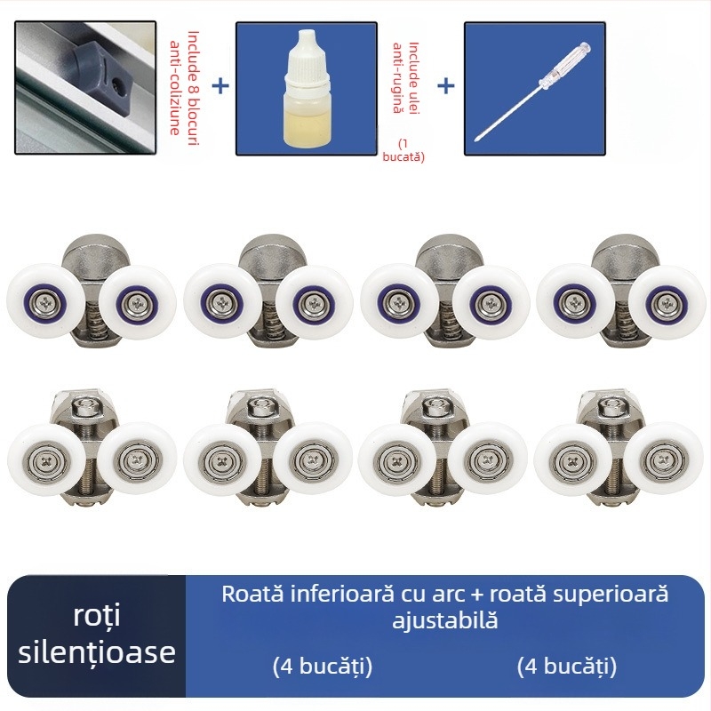 Set hardware pentru ușă de duș glisantă — șină arcuită, oțel inoxidabil 304, turnare de precizie, stil modern