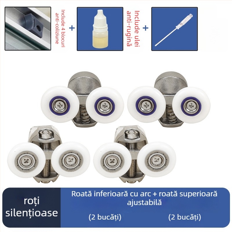 Set hardware pentru ușă de duș glisantă — șină arcuită, oțel inoxidabil 304, turnare de precizie, stil modern