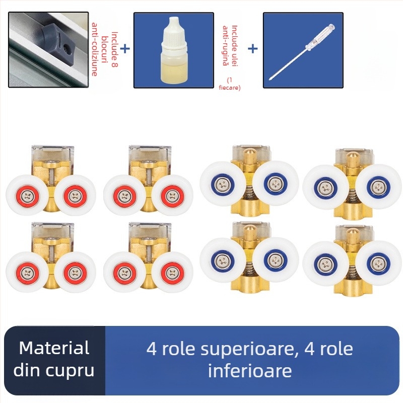 Set hardware pentru ușă de duș glisantă — șină arcuită, oțel inoxidabil 304, turnare de precizie, stil modern