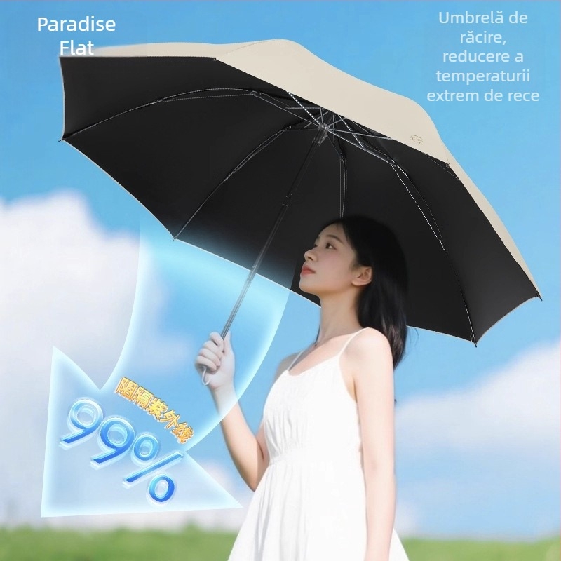 Paradise umbrelă publicitară pentru ploaie sau soare, 8 arce din oțel, țesătură poliester, mâner din plastic, deschidere și închidere manuală, imprimare logo disponibilă