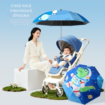 Umbrelă pentru căruciorul bebelușului, pentru soare și ploaie, pliabilă, cu 8 brațe, deschidere/închidere manuală