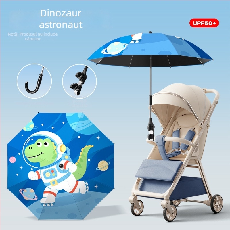 Umbrelă pentru căruciorul bebelușului, pentru soare și ploaie, pliabilă, cu 8 brațe, deschidere/închidere manuală