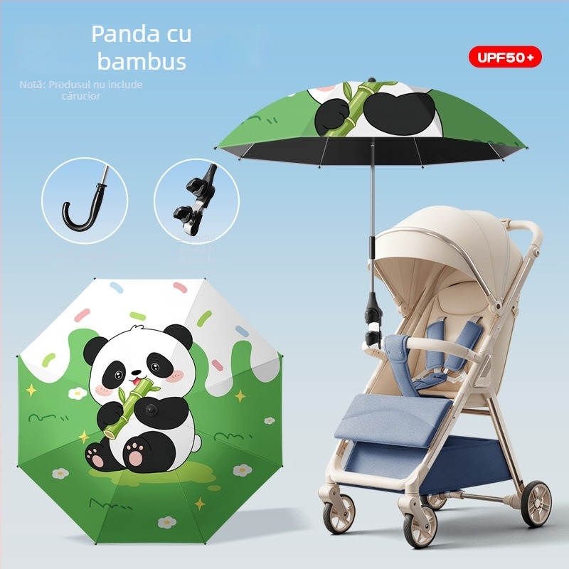 Umbrelă pentru căruciorul bebelușului, pentru soare și ploaie, pliabilă, cu 8 brațe, deschidere/închidere manuală