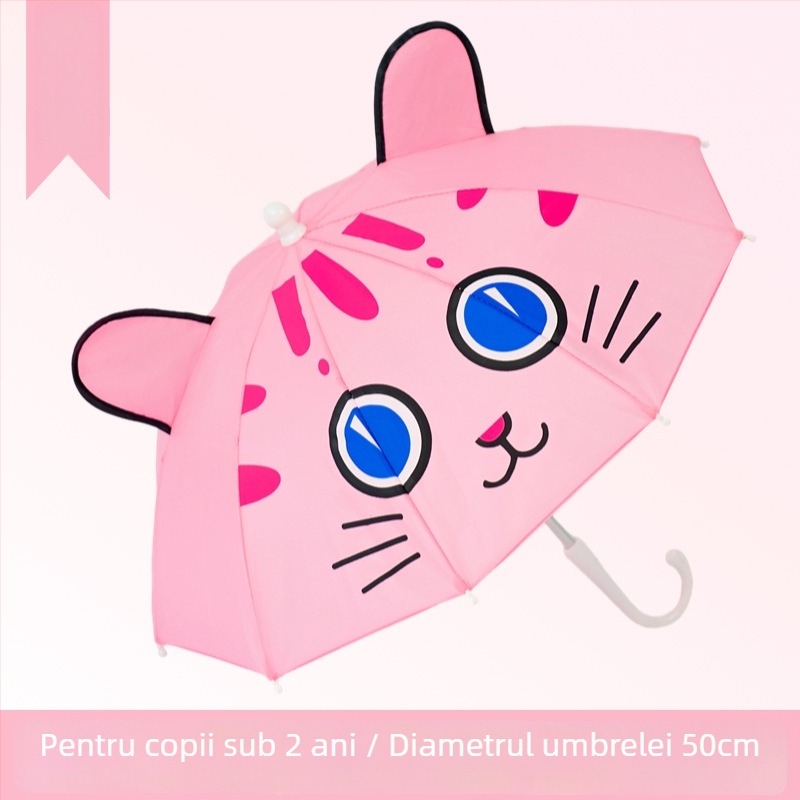 Umbrelă pentru copii cu deschidere automată, design cartoon, cadru din fier cu 10 brațe, țesătură poliester 180T, mâner din plastic
