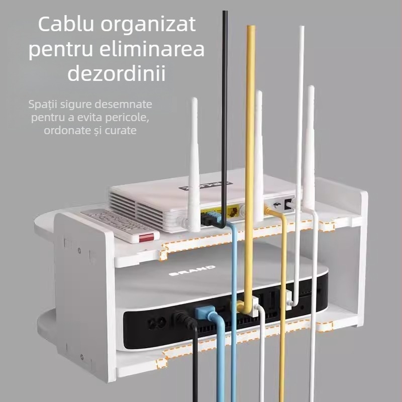 Raft montat pe perete pentru router și stocare WiFi, poliță cu 2 etaje pentru set-top box
