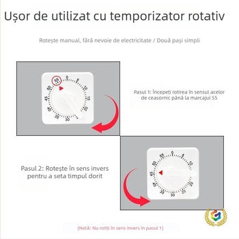 Cronometru mecanic pentru bucătărie – design pătrat, acționare manuală, afișaj cu indicator mecanic, cronograf