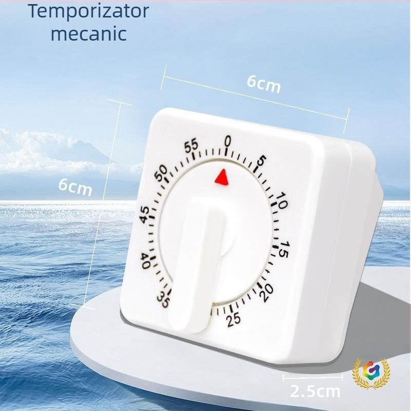 Cronometru mecanic pentru bucătărie – design pătrat, acționare manuală, afișaj cu indicator mecanic, cronograf