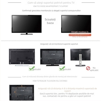 Suport TV universal montat pe perete – Model 019, din fier, capacitate 15 kg+, șuruburi incluse