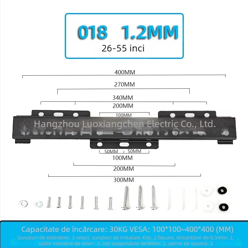 Suport TV universal montat pe perete – Model 019, din fier, capacitate 15 kg+, șuruburi incluse