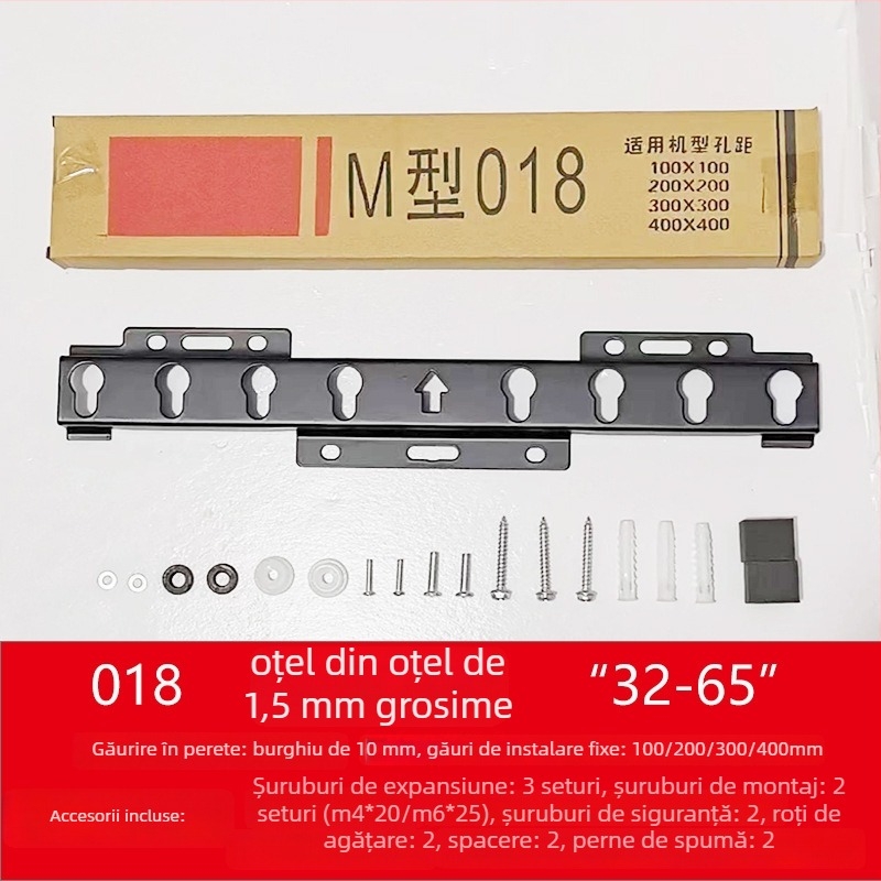 Suport TV universal montat pe perete – Model 019, din fier, capacitate 15 kg+, șuruburi incluse