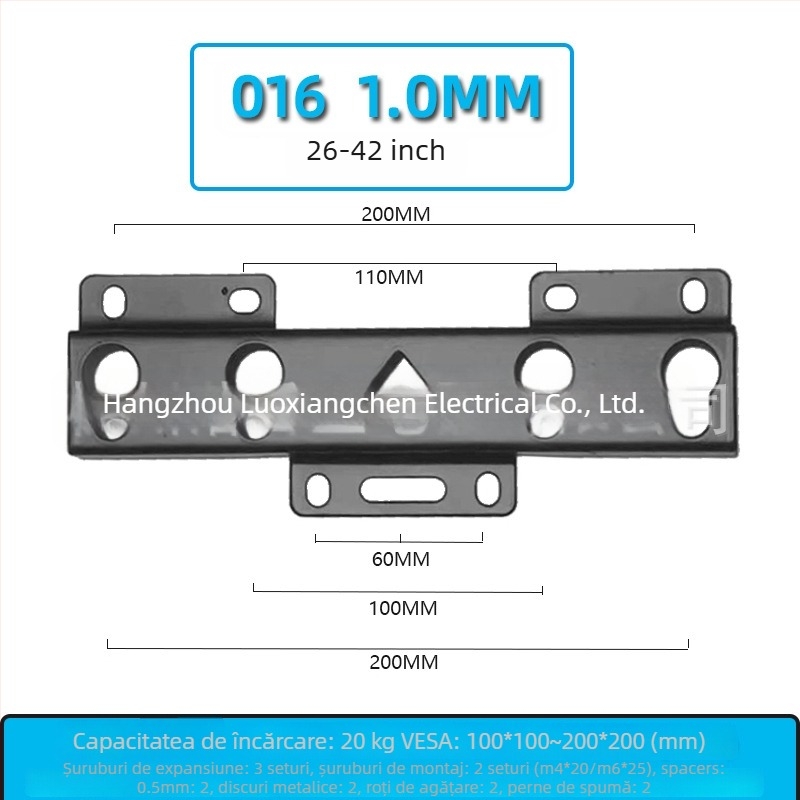 Suport TV universal montat pe perete – Model 019, din fier, capacitate 15 kg+, șuruburi incluse